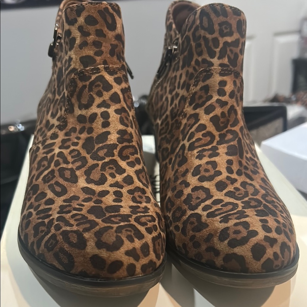 Sun + Stone Brown Ankle Booties with Leopard Print